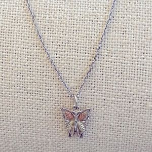 New Black Hills Gold Sterling Silver Butterfly Necklace 12k Gold Rose Gold